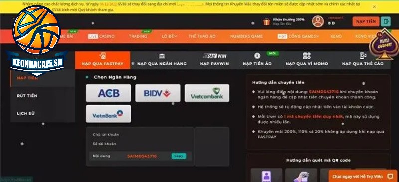 Chỉ cách nạp tiền không lỗi tại nhà cái SV88 chi tiết